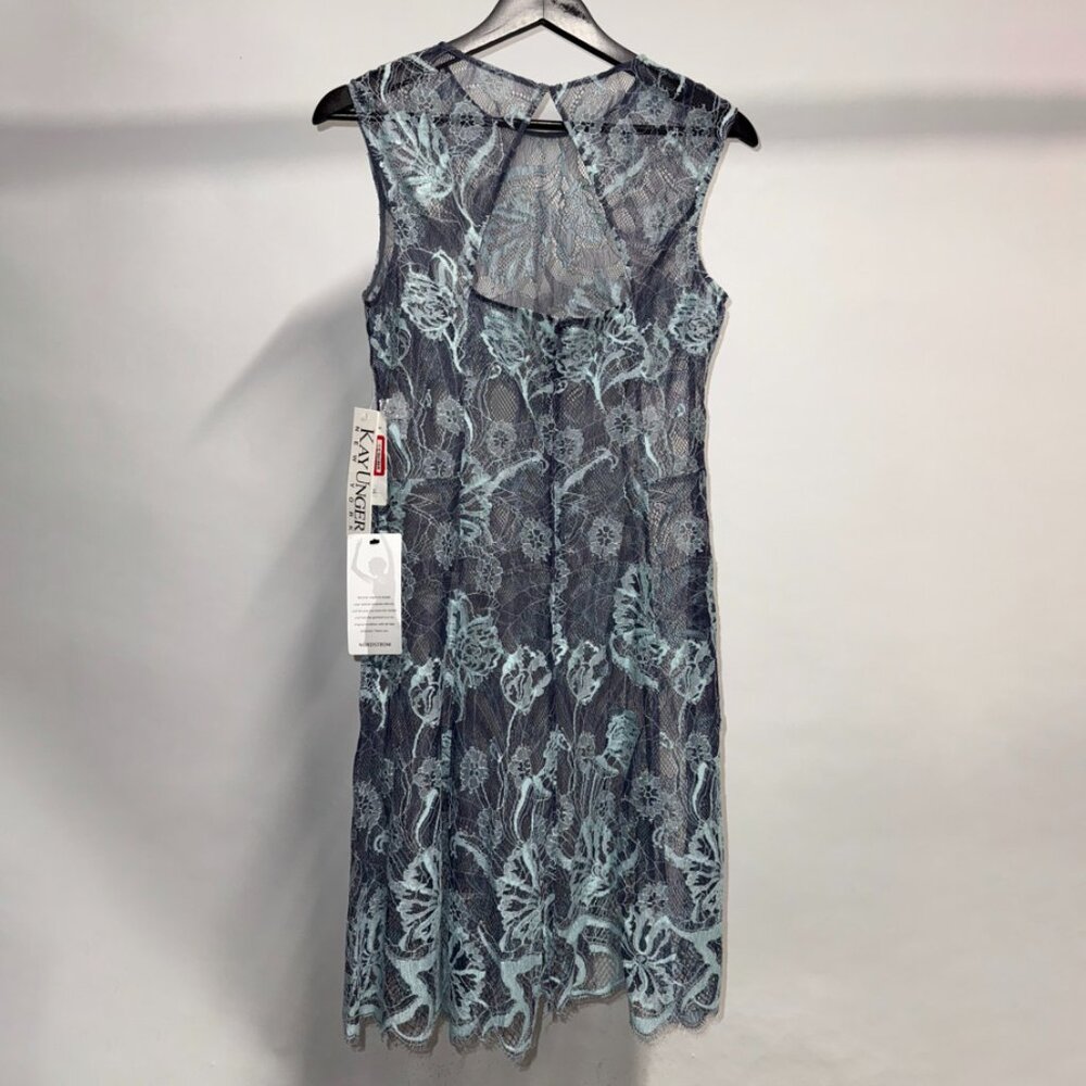 Kay Unger Mint Green and Black Lace Dress with Keyhole Back
